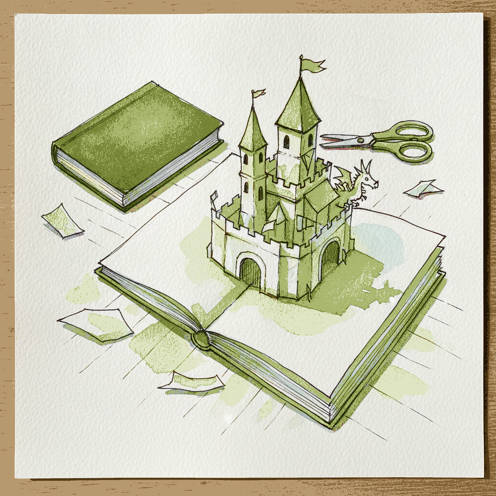 Children's pop-up book half-opened example 3