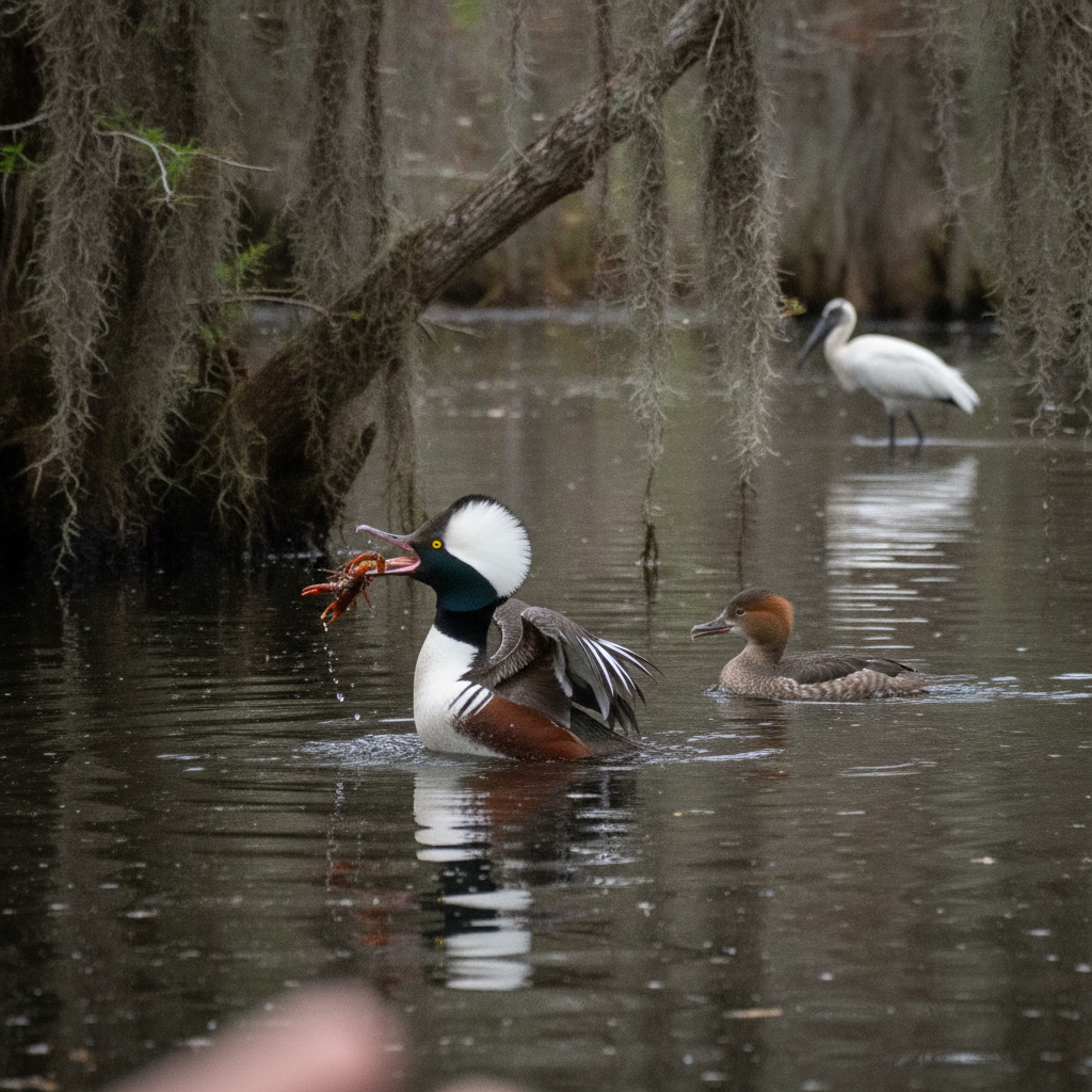 Hooded merganser AI-generated photoreal reference