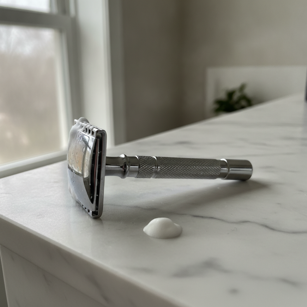 Safety Razor with Lather AI-generated photoreal reference