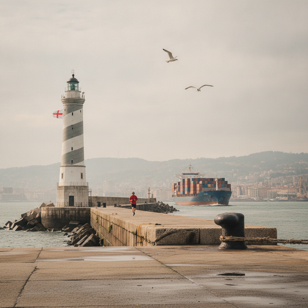 The Lighthouse Mole at Genova AI-generated photoreal reference