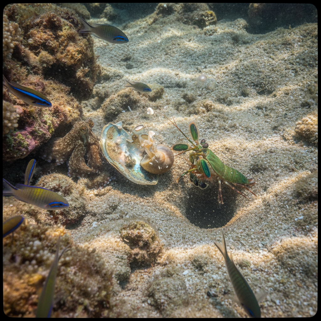 Smasher mantis shrimp AI-generated photoreal reference