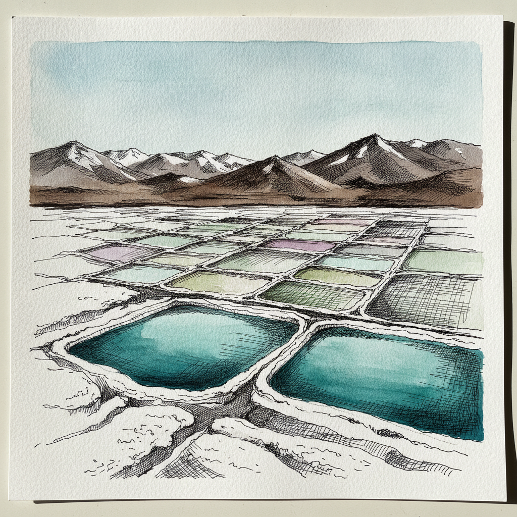 Lithium pond patchwork wide view, Atacama Chile example 1