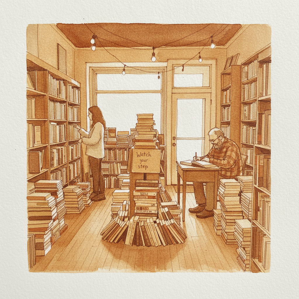 Used bookstore with stacks example 1