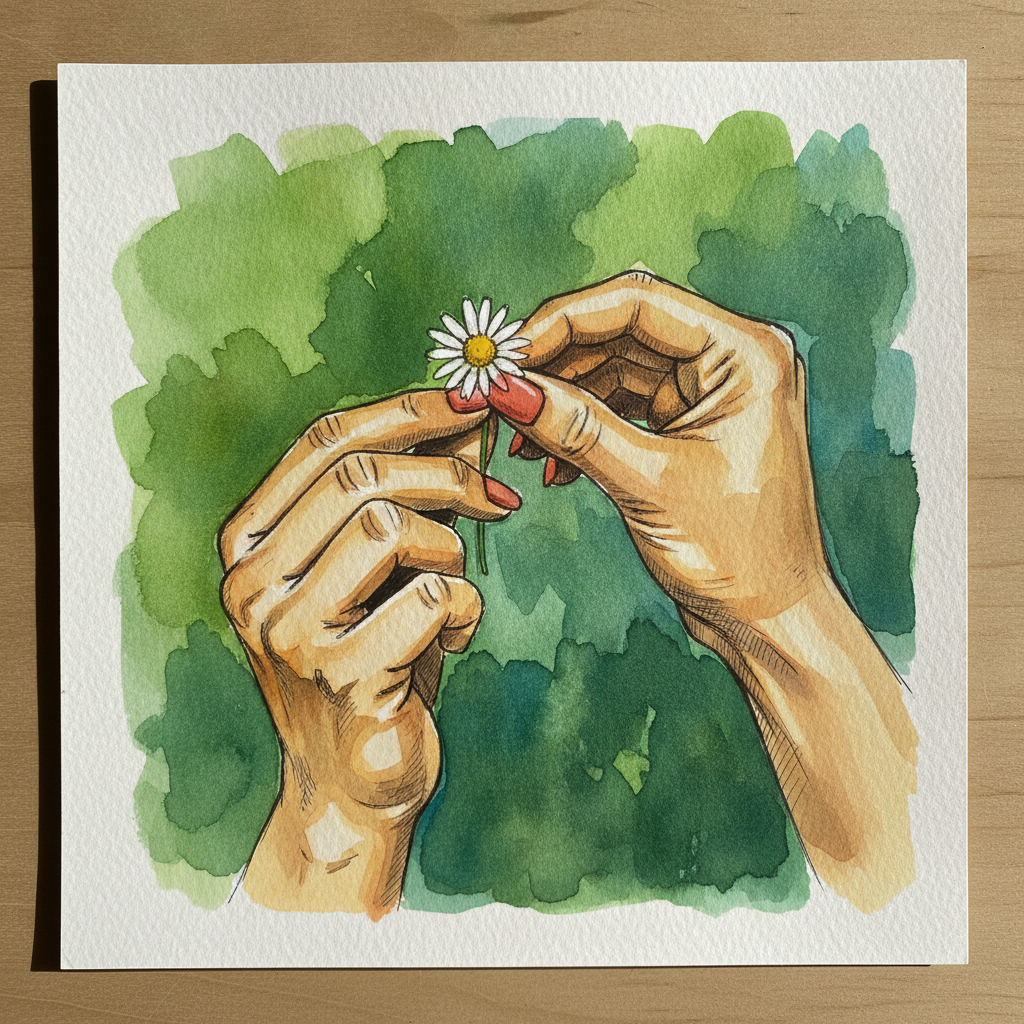 Hand Picking Flower, Latina Woman 50s example 1
