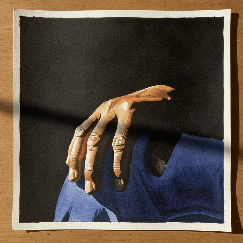 Hand Resting on Knee, Indigenous Man 70s example 3