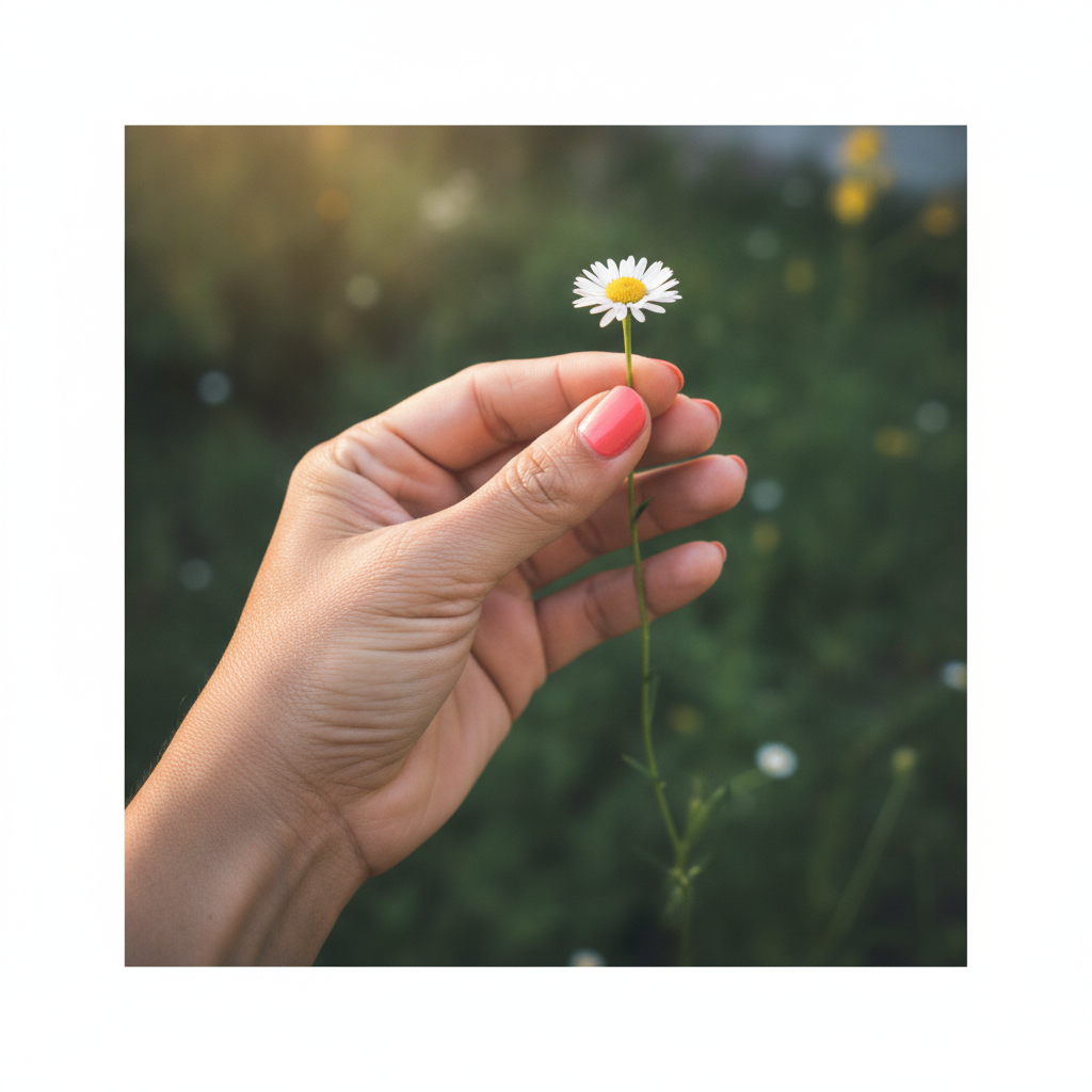 Hand Picking Flower, Latina Woman 50s AI-generated photoreal reference