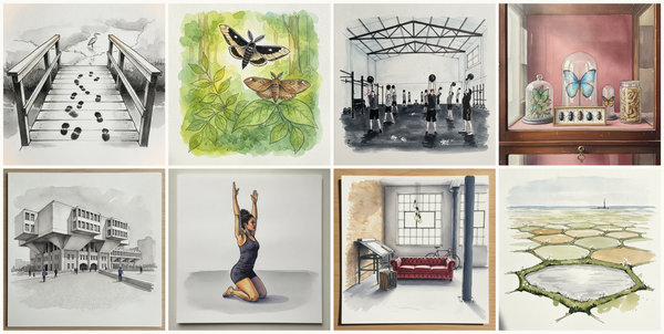 Frost on the Planks, Promethea moth, CrossFit class with kettlebells, Victorian curiosity cabinet shelf, and more — pen + watercolor for June 29, 2026