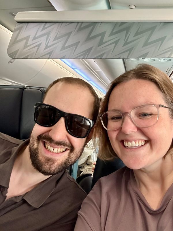 Kendra & Juan on a long haul flight