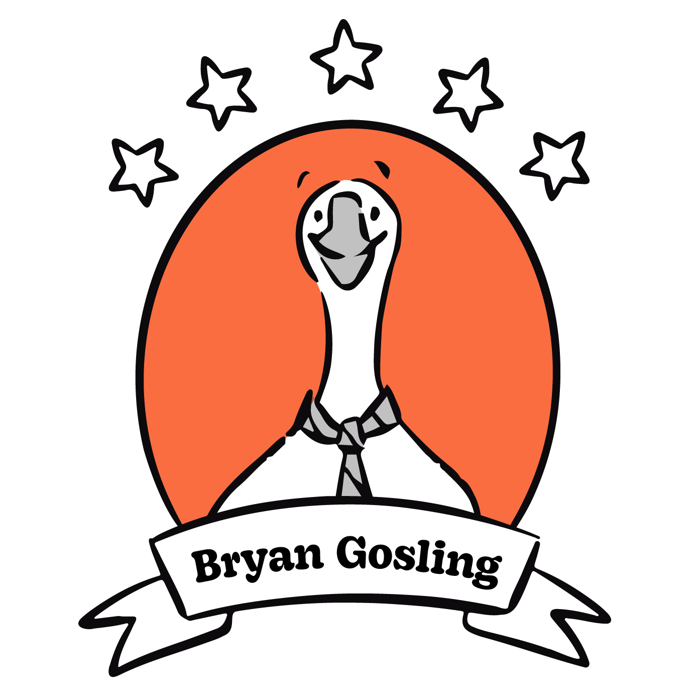 a headshot of a goose with the name, 'Bryan Gosling'