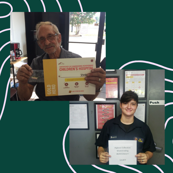 photos of employees winning the Silver Brandon Hall Group award and a fundraising achievement