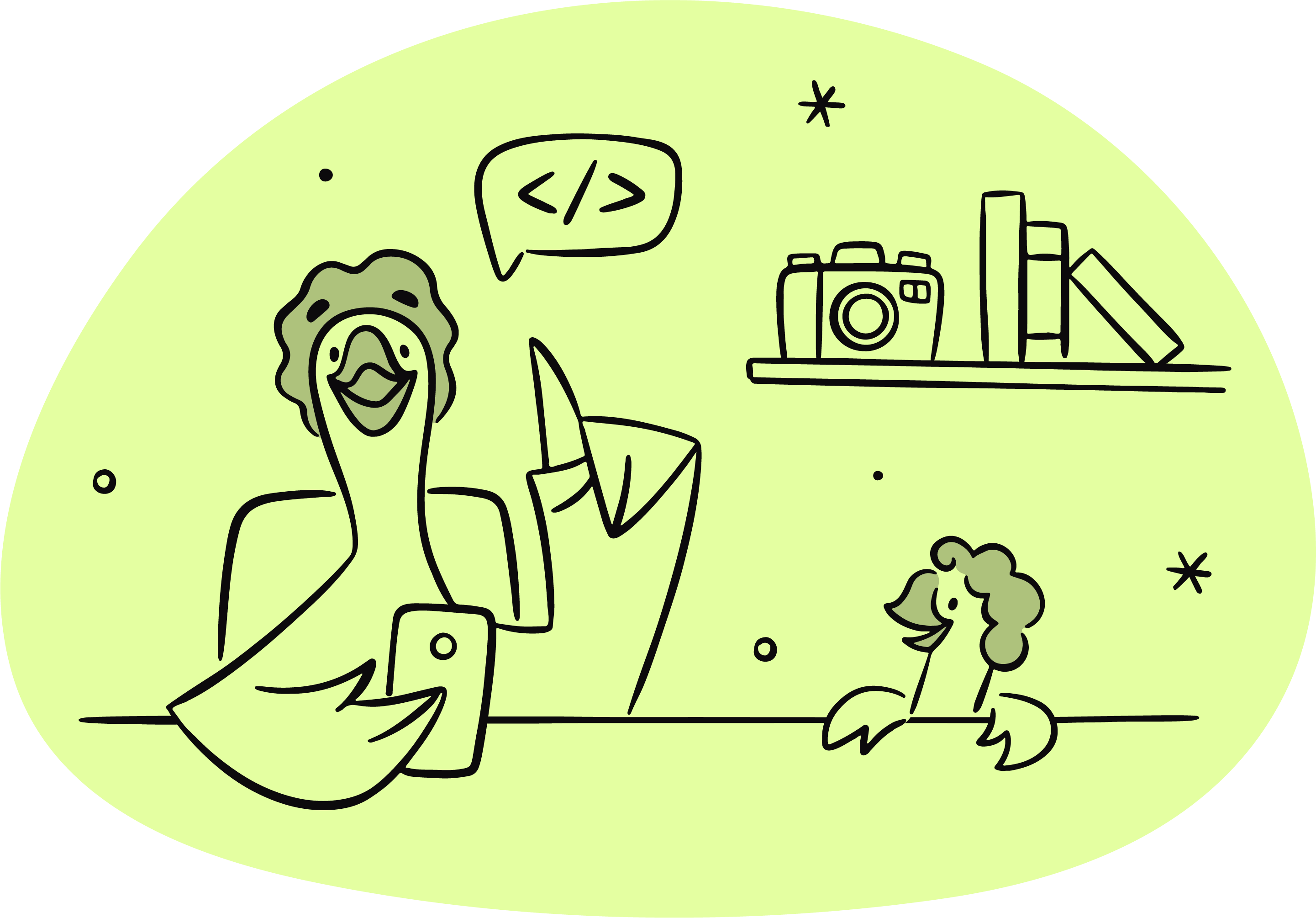 an illustration of a mother goose and her kid