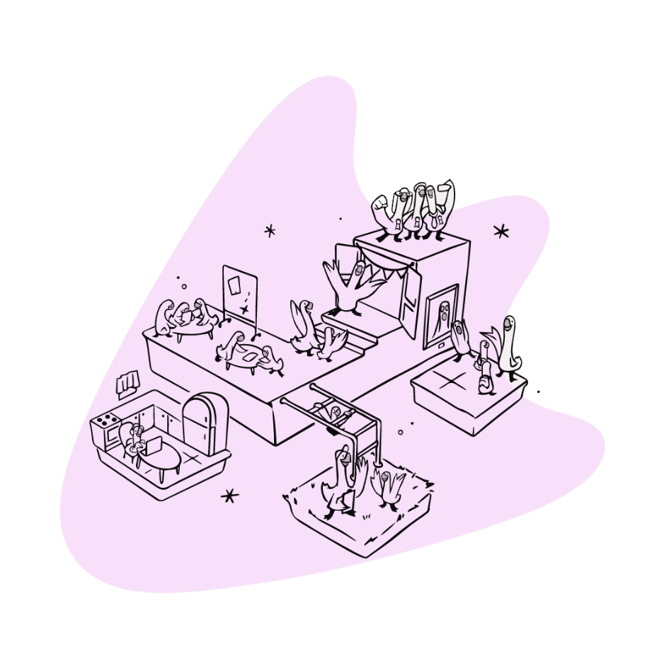 an illustration of geese doing fun activities