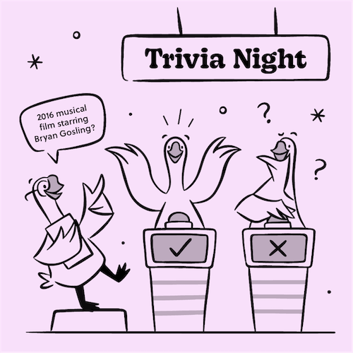 three geese doing a trivia night