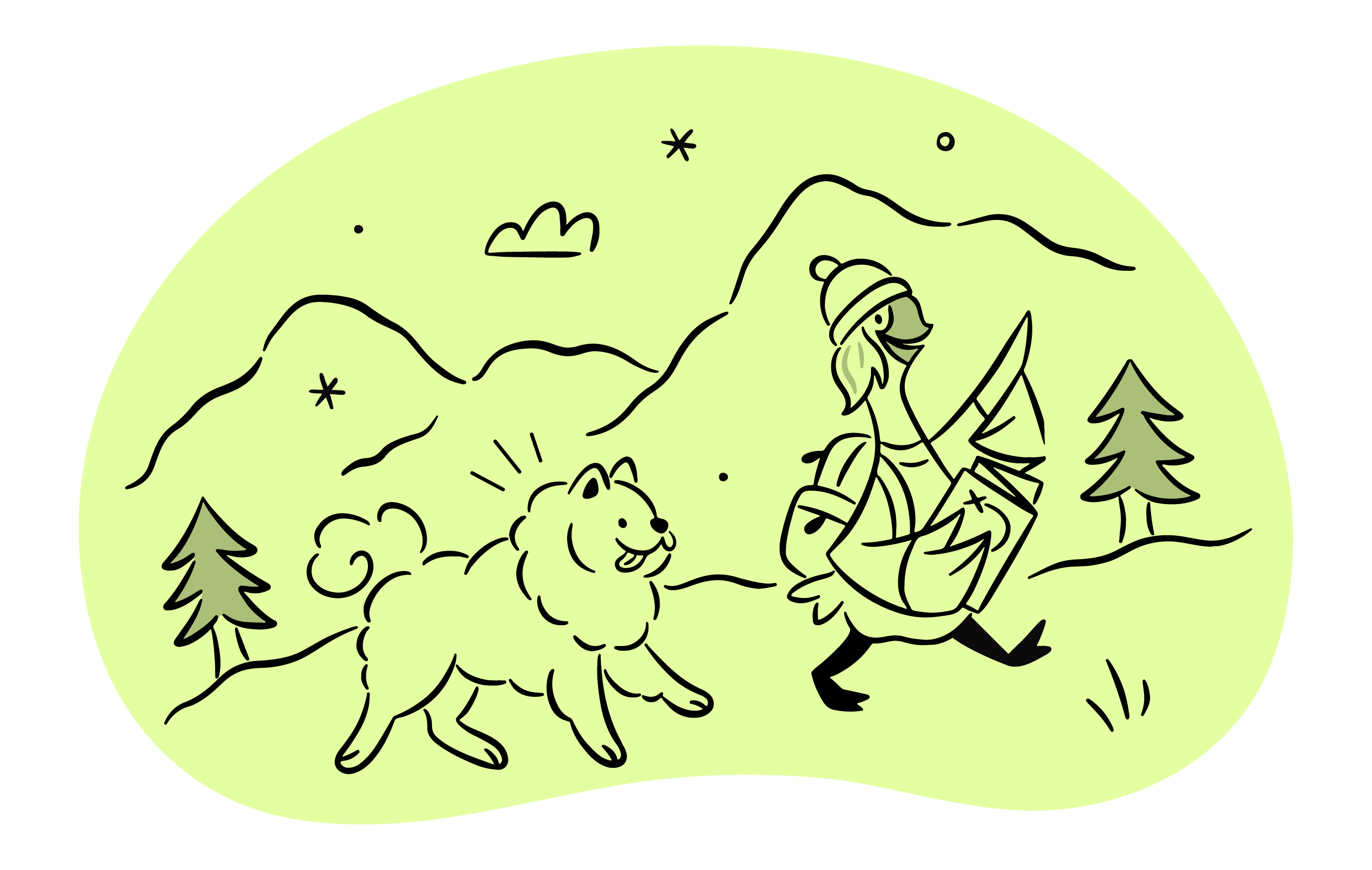 a goose with a dog hiking