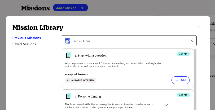 a screenshot of the Mission Library 