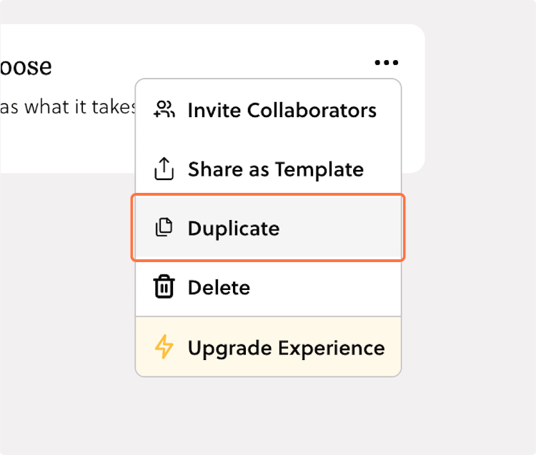 a photo of the three button options and highlighting the Duplicate option