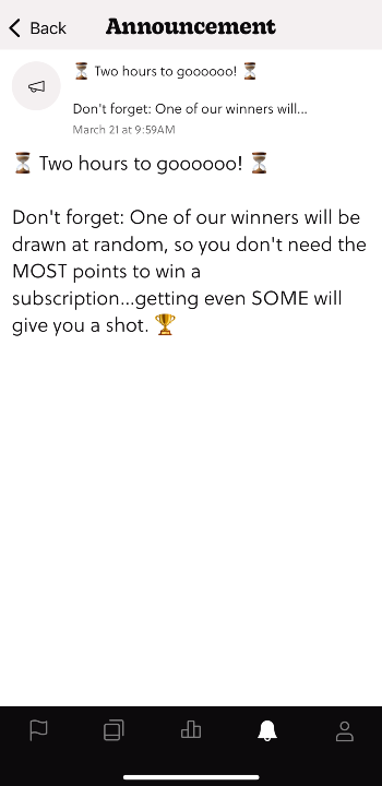 a screenshot of a Broadcast titled Announcement