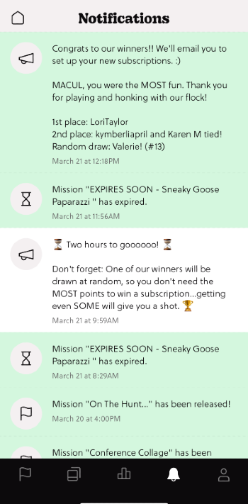 a screenshot of notifications tab about Broadcasts