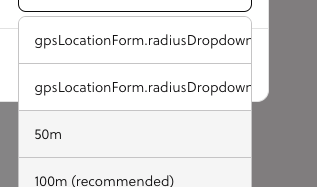 a screenshot of a dropdown list of the acceptable radius