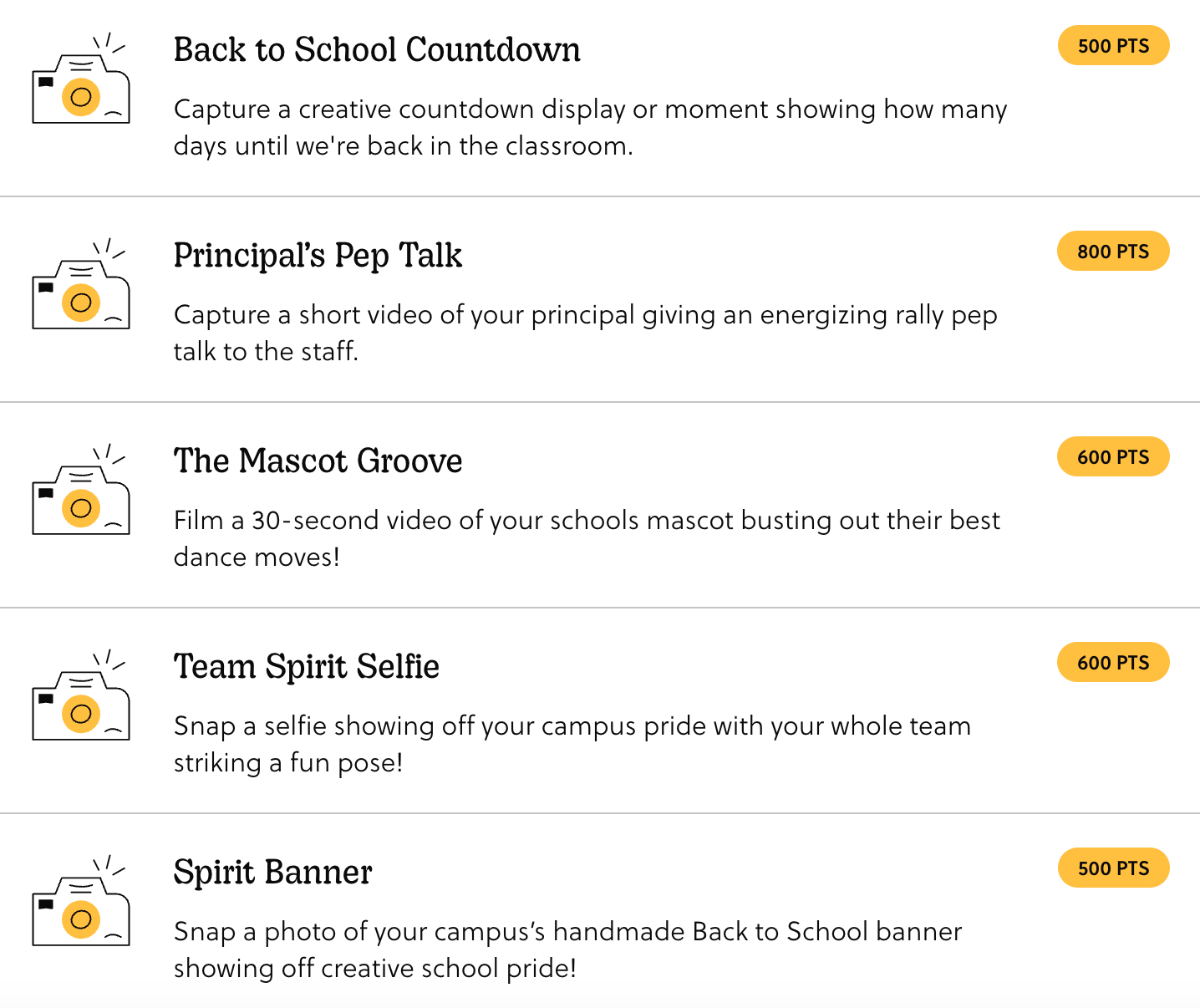 Examples of Missions in a Goosechase Experience.