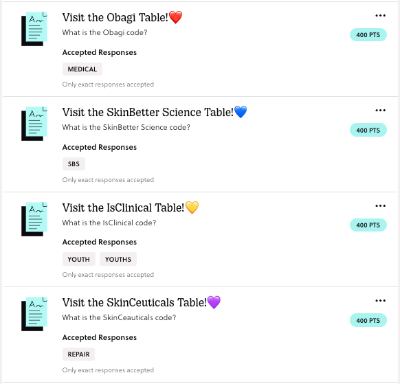 A list of Missions asking participants to visit different booths at an event