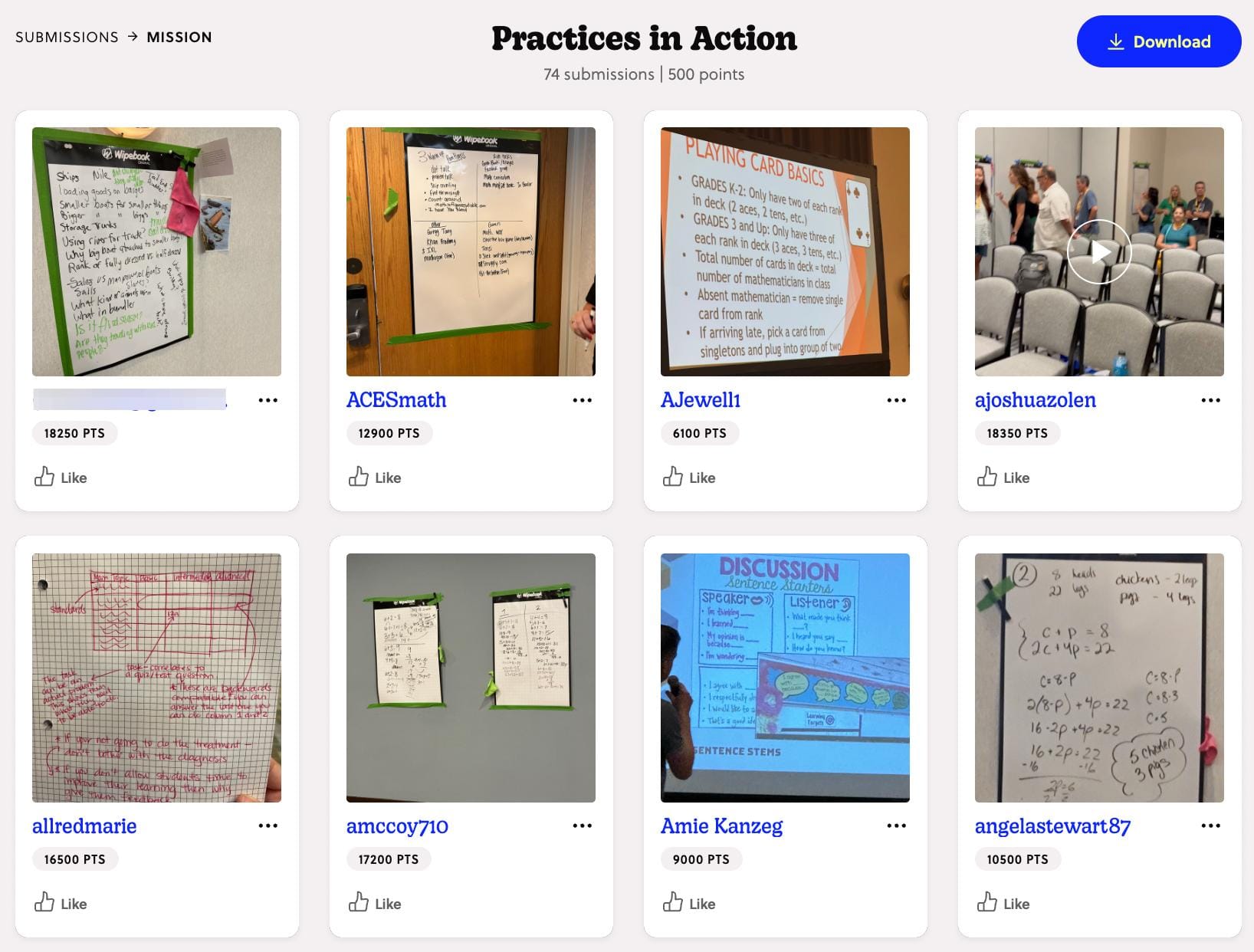 a screenshot of a mission Practices in Action with photos of practices