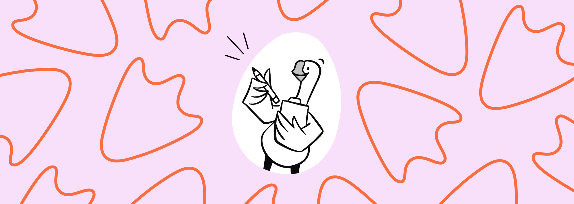 A smiling goose holding a clipboard