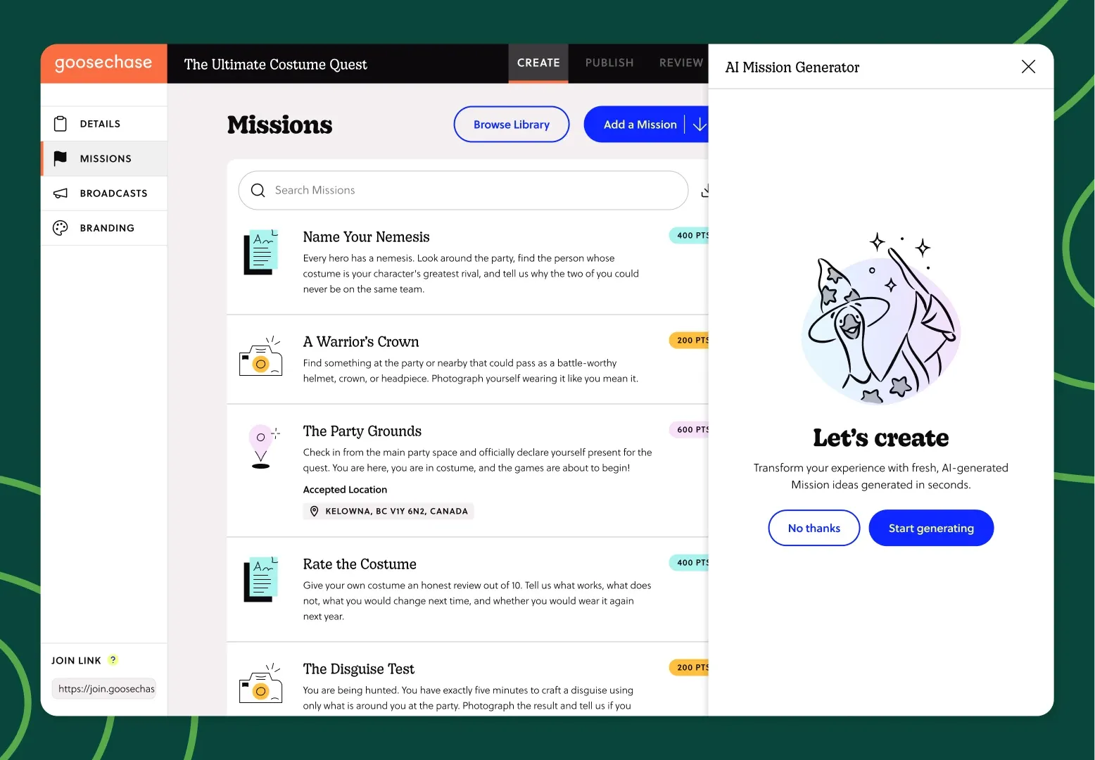 The in-studio AI Mission Generator