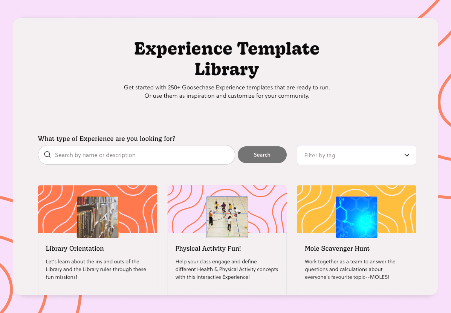 The Goosechase Experience Library, browse 100s of pre-built Experiences