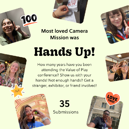 A collage of Goosechase Mission submissions - selfies of conference attendees holding up their hands