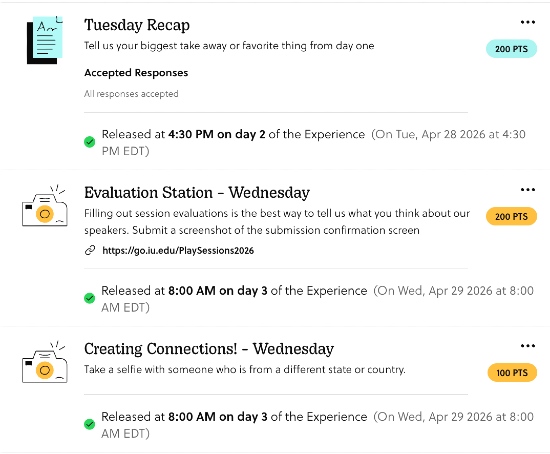 Screenshot of the Goosechase Studio interface showing Missions with scheduled start and expiration times set.