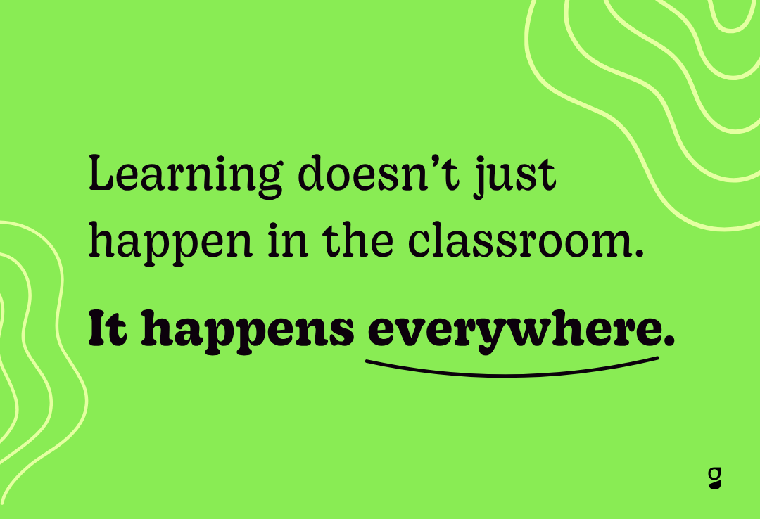 The phrase "It happens everywhere" on a lime green background.