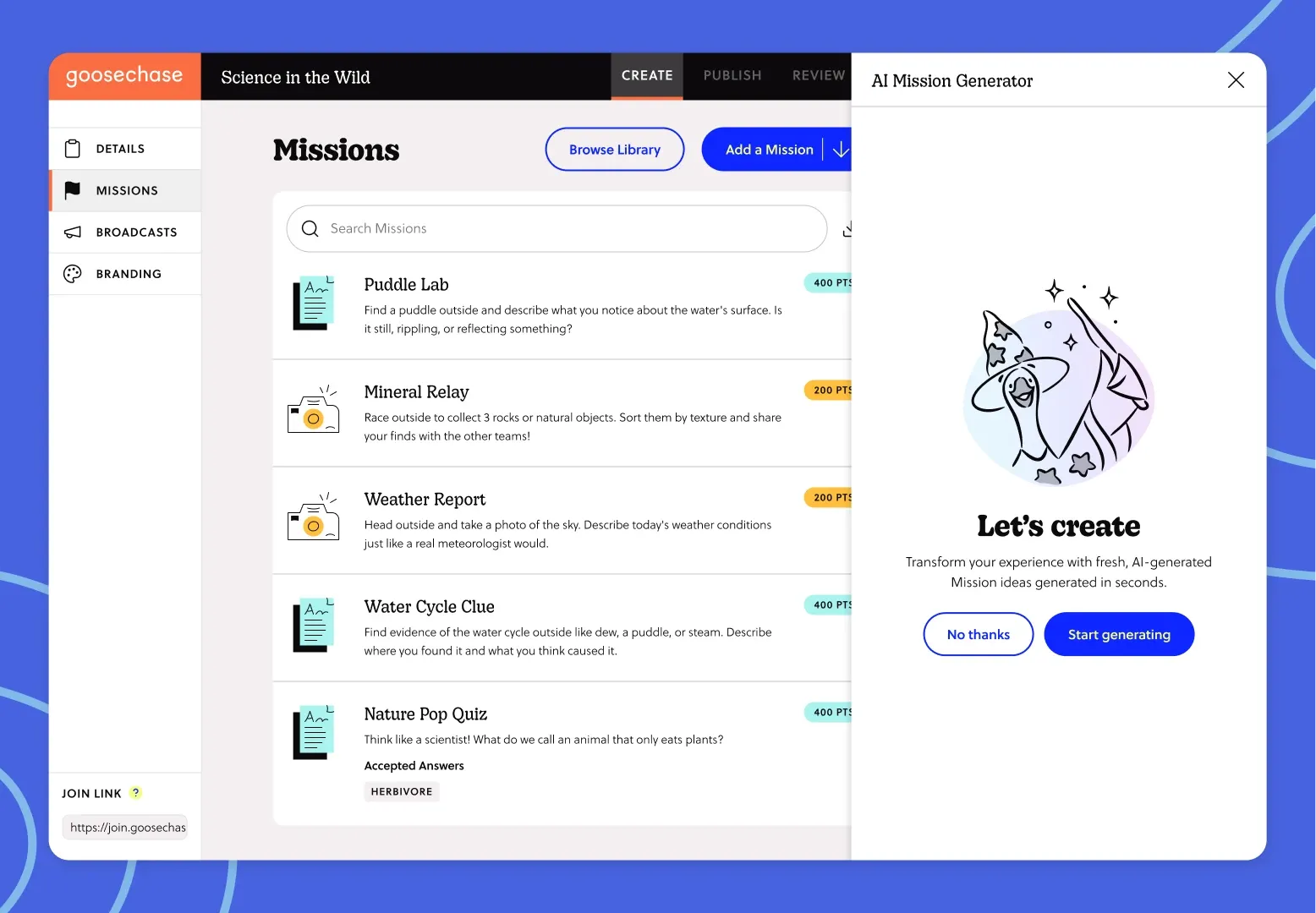 Let ideas take flight with fresh Mission suggestions in seconds