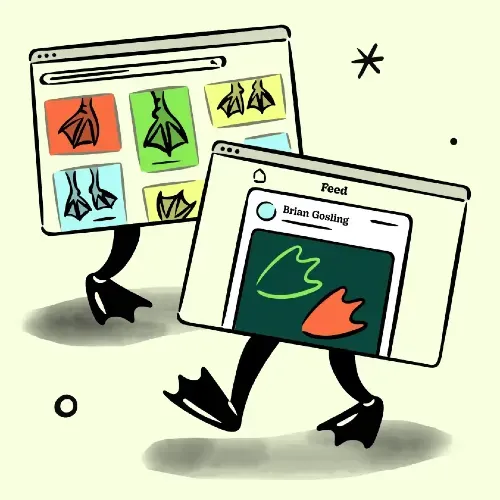 Cartoon of web browser tabs walking around with webbed feet