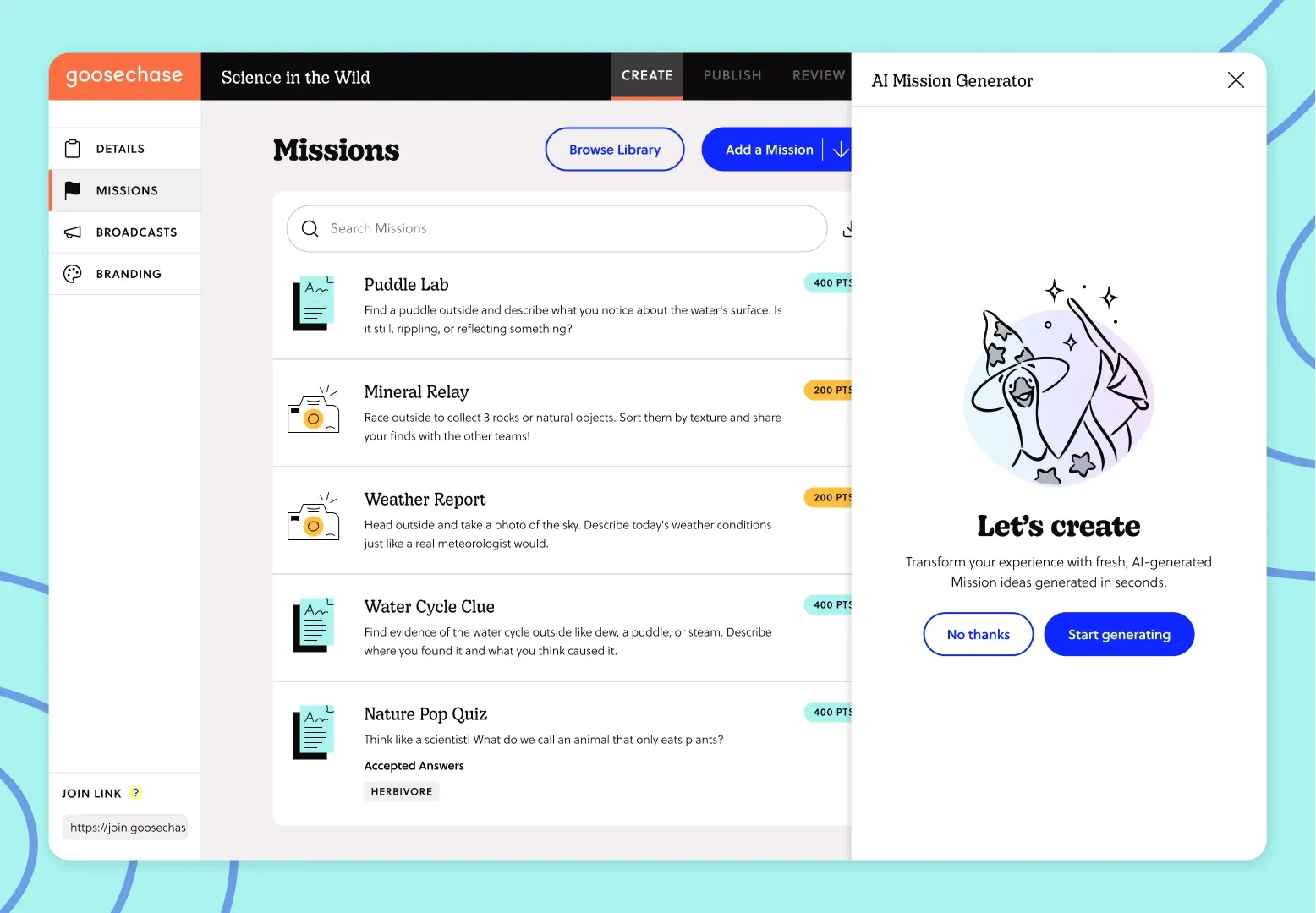 Let ideas take flight with fresh Mission suggestions in seconds