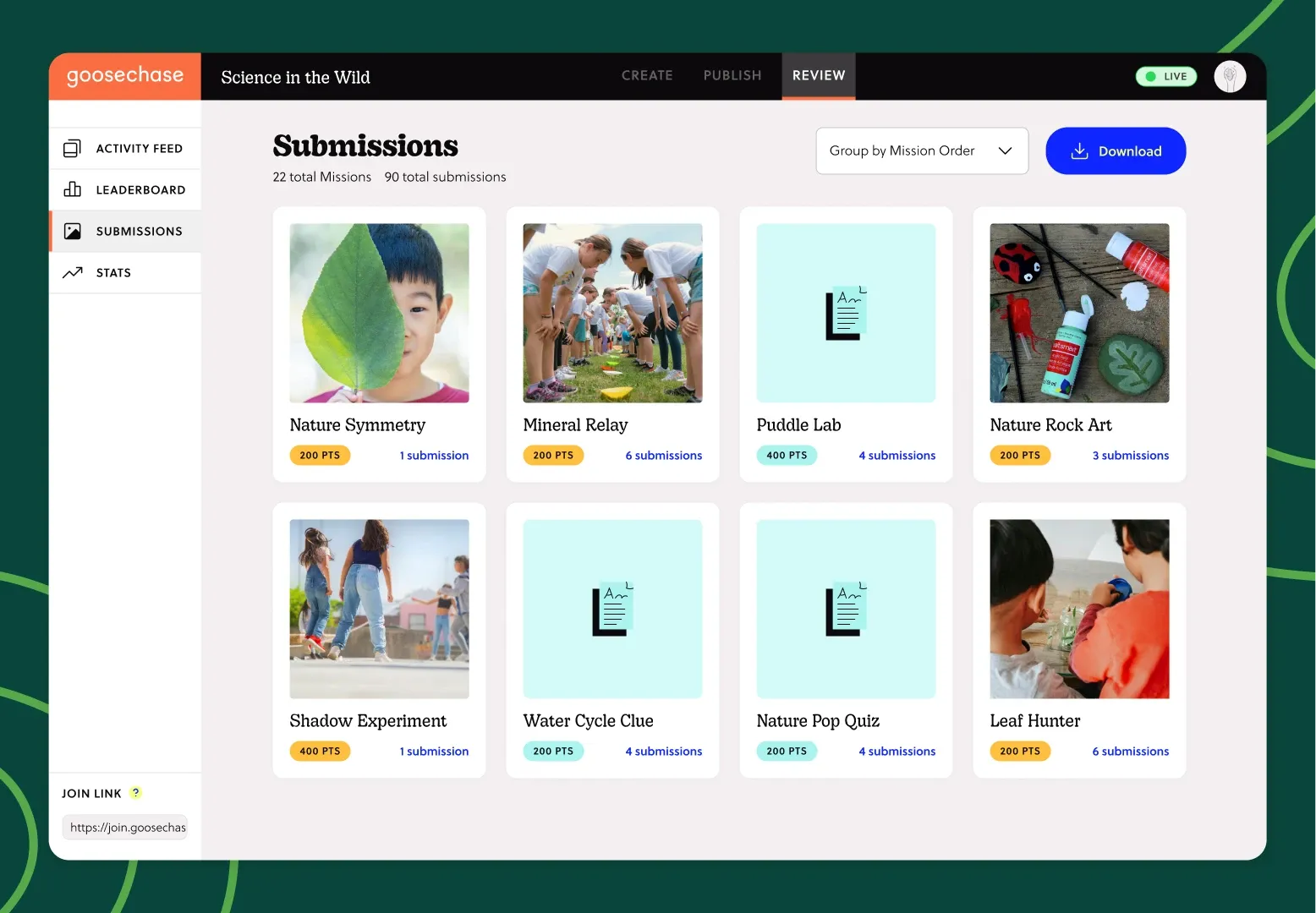 Review everything your participants created across every Mission
