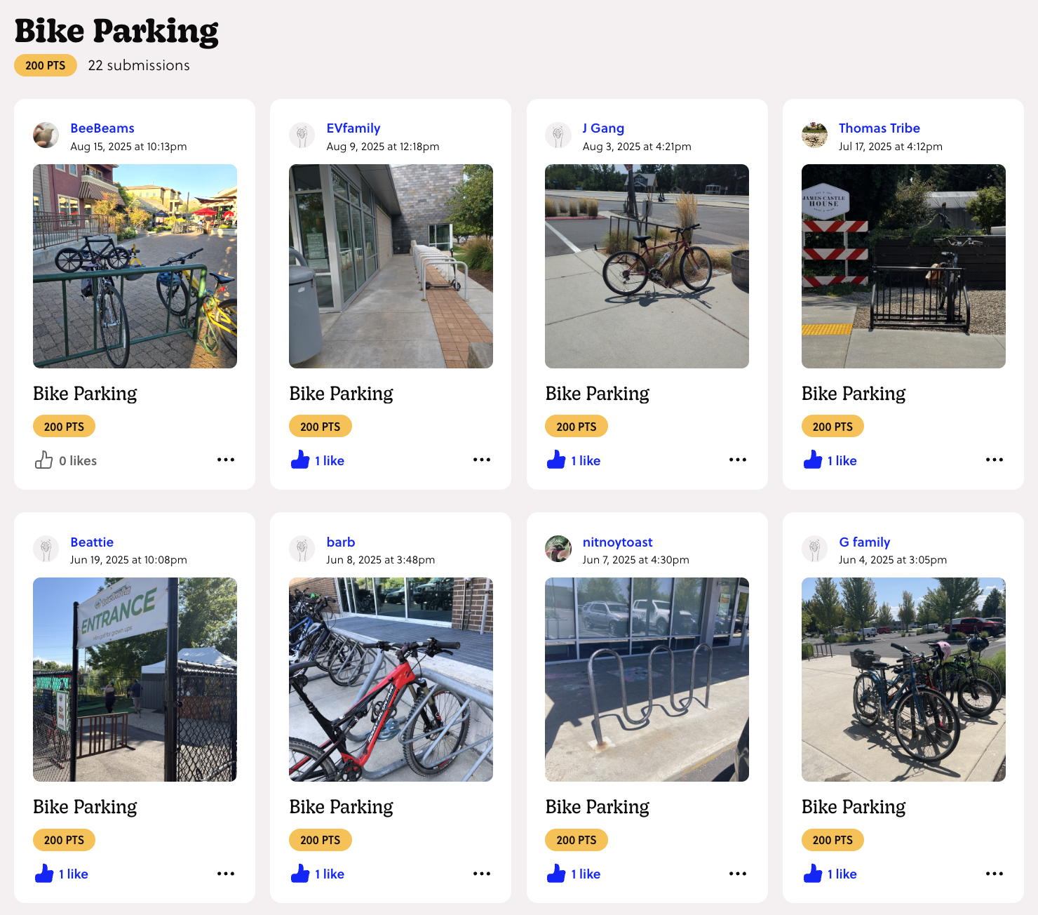 Participant photos of bike racks around Boise, submitted for the Walk Bike & Ride Bike Parking Mission.