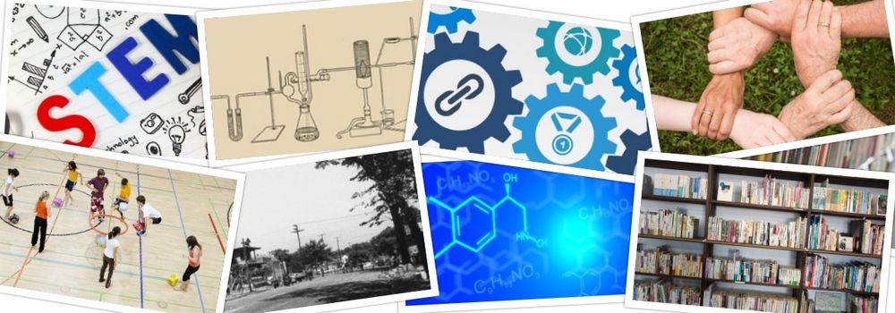 Collage of school subject images