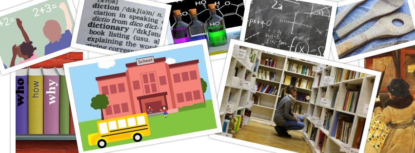 Collage of school subject images