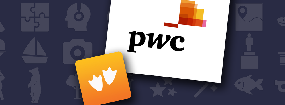 a logo of a goose's foot print and PWC