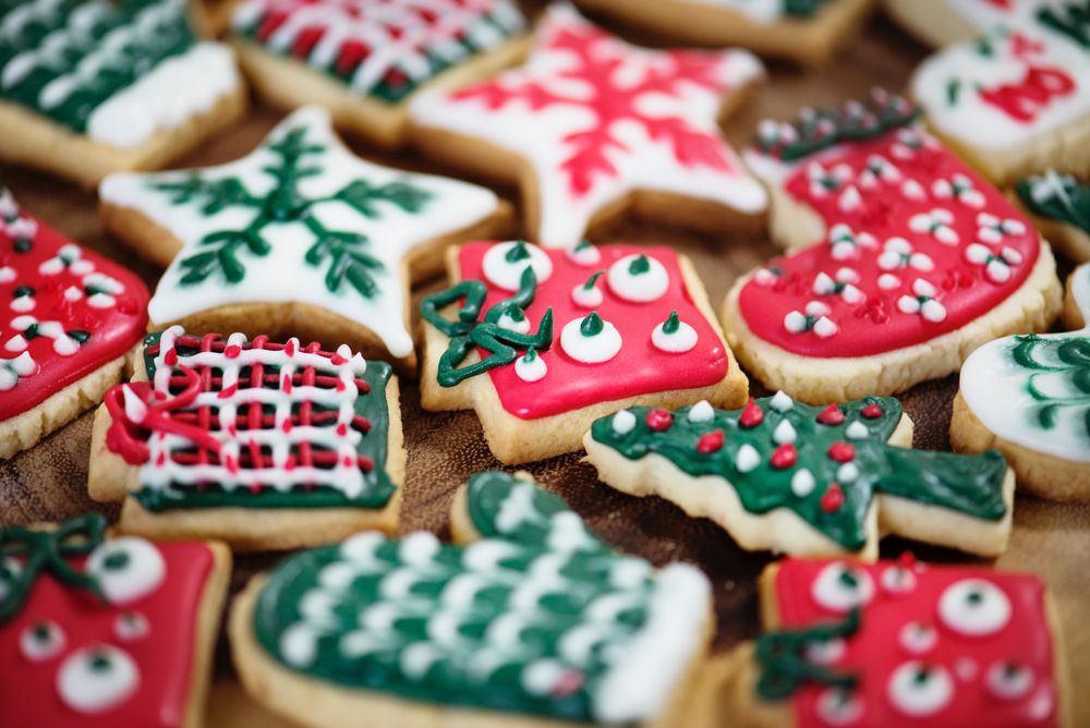 Christmas cookies with red, white and green icing