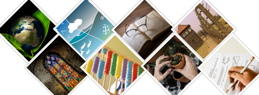 Collage of school subject images