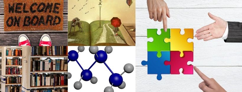 Collage of school subject images