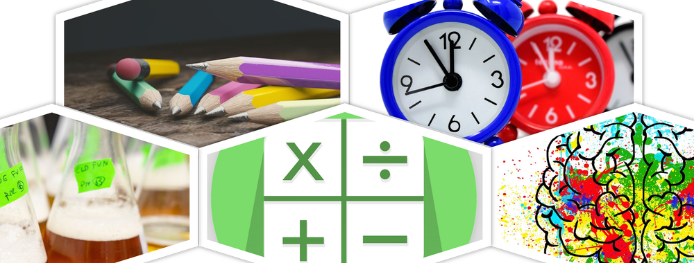 Collage of school subject images
