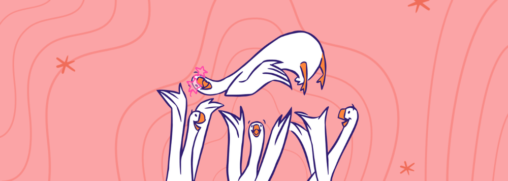 three geese throwing one goose up celebrating