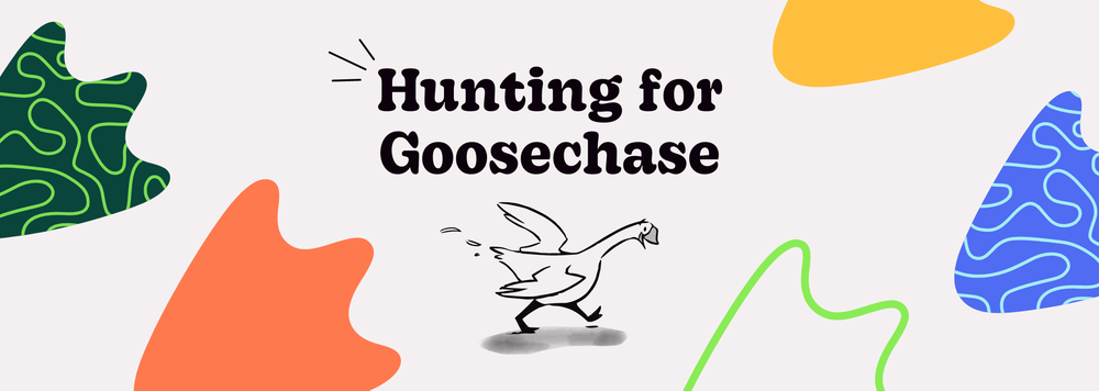 A goose running amidst colorful goose footprints