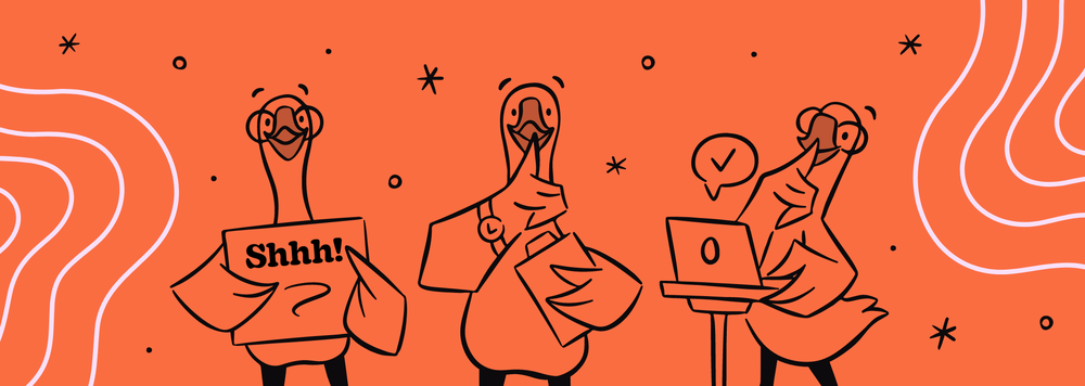 Three goosey coworkers saying "Shh!"