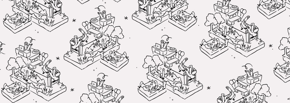 Geese working and playing in different ways.