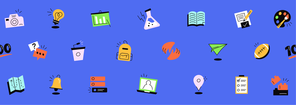 A pattern of school-related Goosechase icons