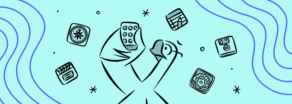 A skeptical goose looking at a smartphone